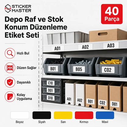 Depo Raf ve Stok Konum Duzenleme Etiket Seti 40 Parca renk