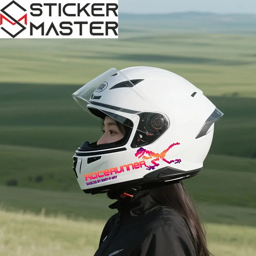 Dinozor Sticker Seti | Koşan İskelet Kask ve Ayna Decal (20x10 cm) Sticker Master