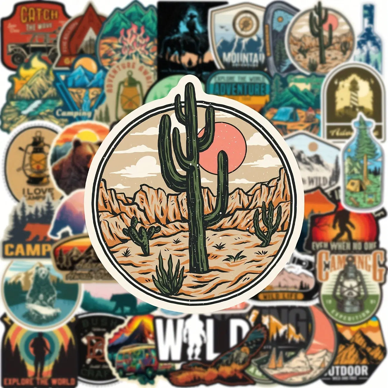 Sticker Master Doğa Macerası Sticker Seti (50 Adet) | Su Geçirmez Kamp & Outdoor Çıkartmaları - Sticker Master