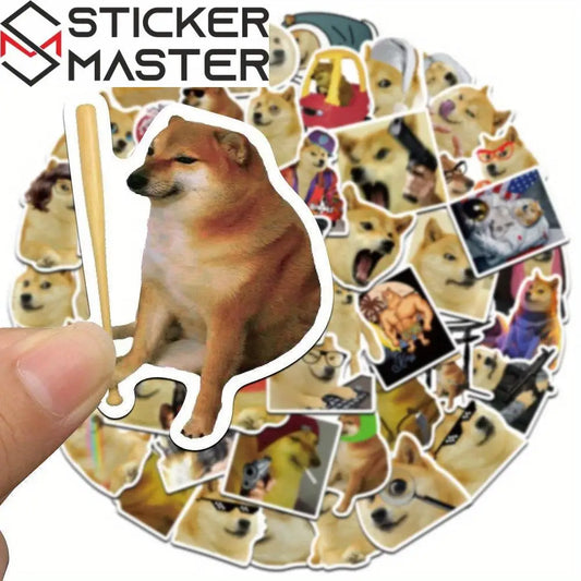 Sticker Master 50'li Köpek Meme Sticker Seti – Suya Dayanıklı Vinyl PVC Karikatür Çıkartmalar | Laptop, Su Şişesi, Kaykay, Telefon, Bavul | Düzensiz Şekiller, Gençler & Yetişkinler - Sticker Master