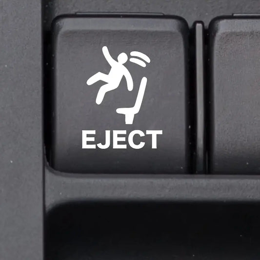 EJECT yazılı araç düğme sticker – komik şaka amaçlı erkek sürücü etiketi