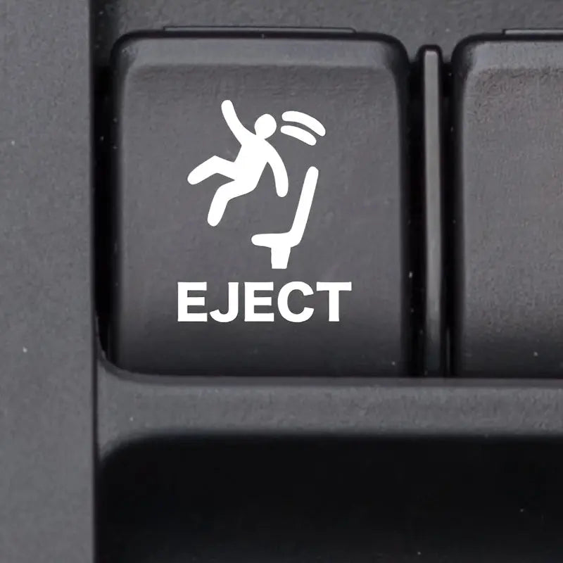EJECT yazılı araç düğme sticker – komik şaka amaçlı erkek sürücü etiketi