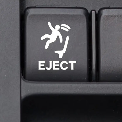 EJECT yazılı araç düğme sticker – komik şaka amaçlı erkek sürücü etiketi