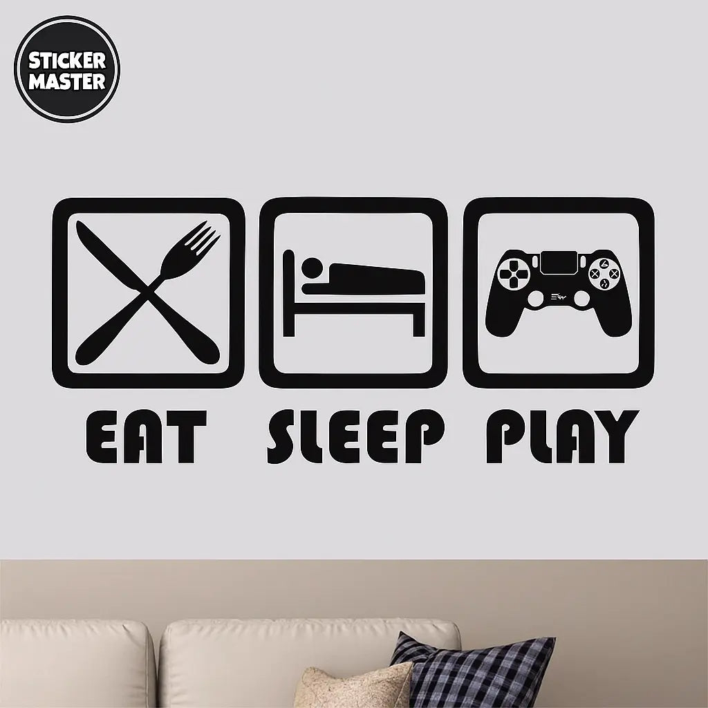 Sticker Master Eat, Sleep, Play Duvar Stickerı – Oyunsever Çocuk ve Genç Odaları İçin Sticker Master