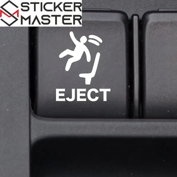 EJECT yazılı araç düğme sticker – komik şaka amaçlı erkek sürücü etiketi