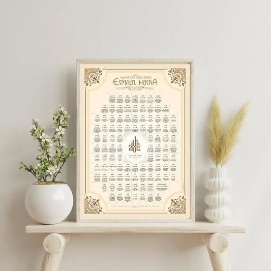 Sticker Master Esmaül Hüsna Çerçeveli 10x15 Cm, 21x30 Cm, 30x40 Cm Poster Tablo | 99 İsim ile Manevi