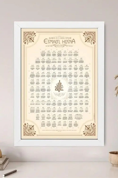 Sticker Master Esmaül Hüsna Çerçeveli 10x15 Cm, 21x30 Cm, 30x40 Cm Poster Tablo | 99 İsim ile Manevi