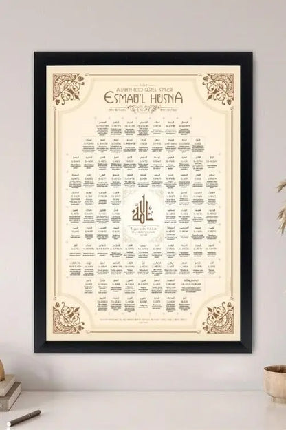 Sticker Master Esmaül Hüsna Çerçeveli 10x15 Cm, 21x30 Cm, 30x40 Cm Poster Tablo | 99 İsim ile Manevi