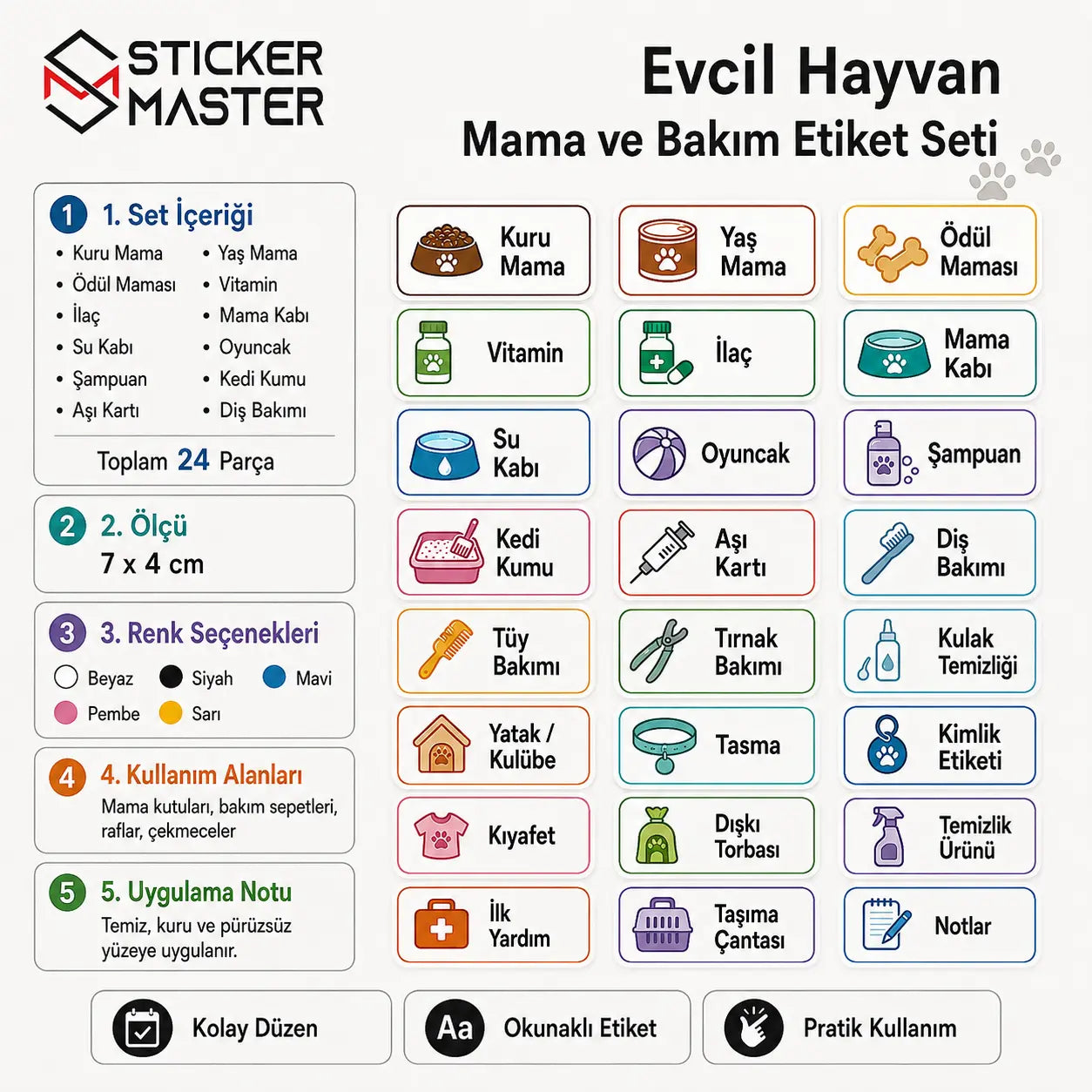 Evcil Hayvan Mama ve Bakim Etiket Seti detaylar
