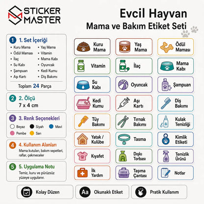 Evcil Hayvan Mama ve Bakim Etiket Seti detaylar