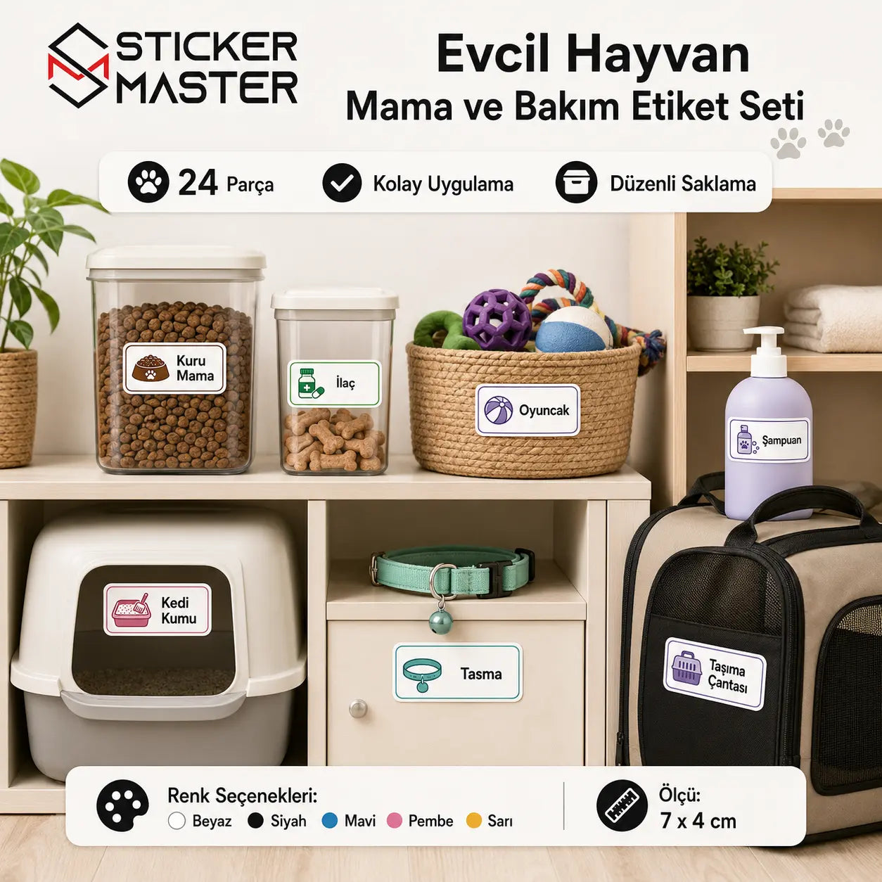 Evcil Hayvan Mama ve Bakim Etiket Seti mockup