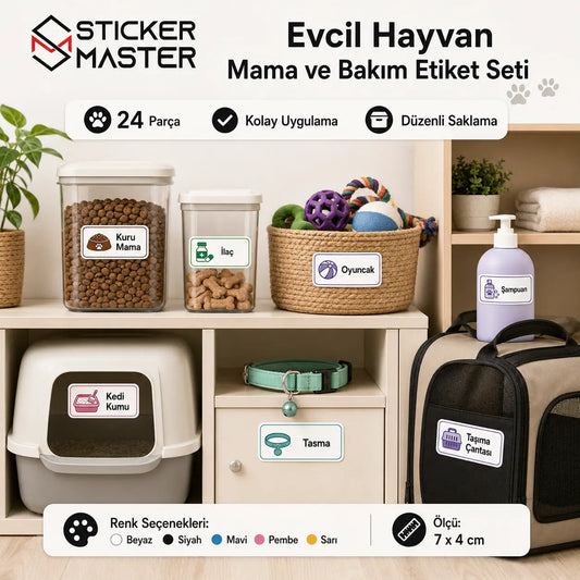 Evcil Hayvan Mama ve Bakim Etiket Seti mockup