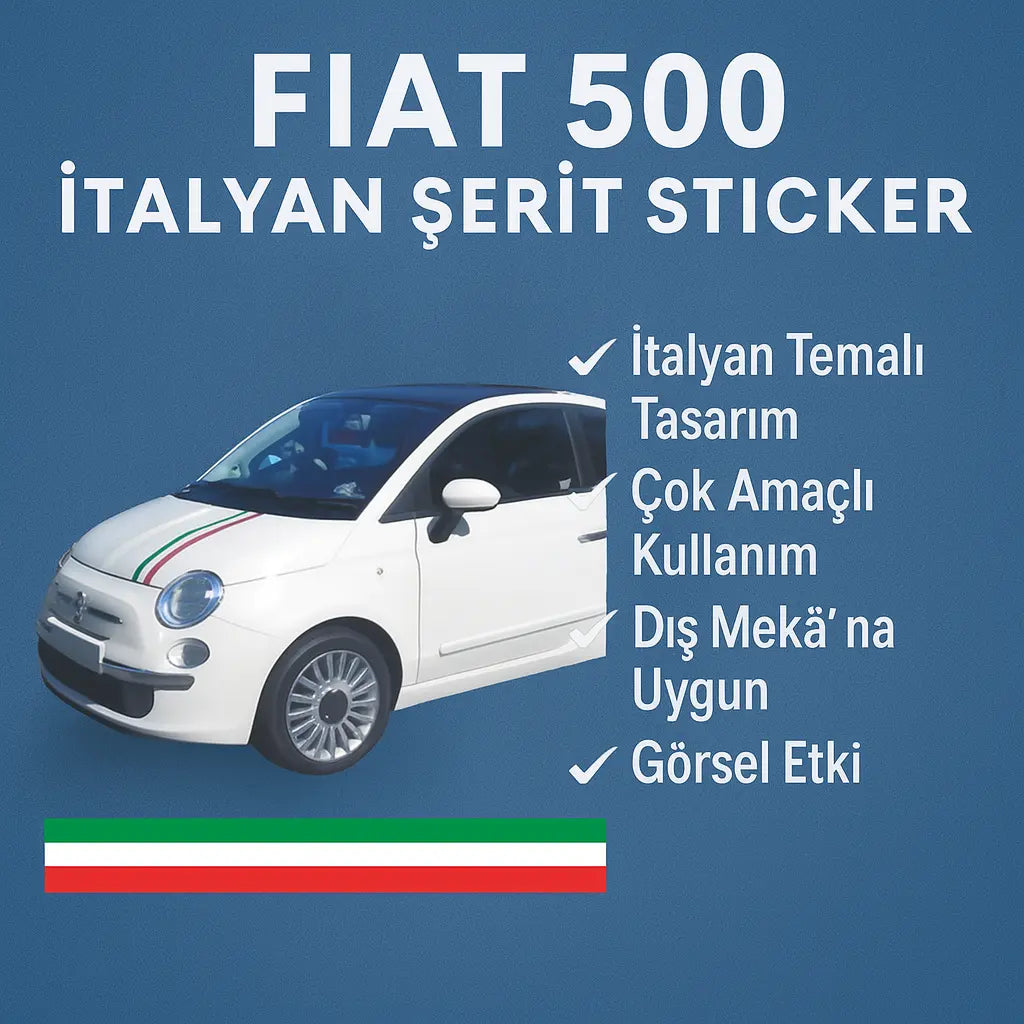 Sticker Master Fiat 500 Ön Kaput İtalyan Şerit Oto Motor Pc Etiket Sticker Master