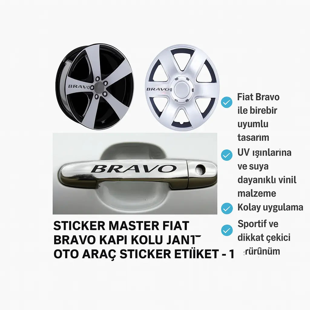 Sticker Master Fiat Bravo Kapı Kolu Jant Oto Araç Sticker Etiket - 10 Adet Sticker Master