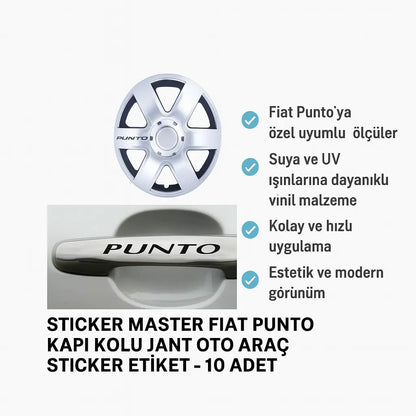 Sticker Master Fiat Punto Kapı Kolu Jant Oto Araç Sticker Etiket - 10 Adet Sticker Master