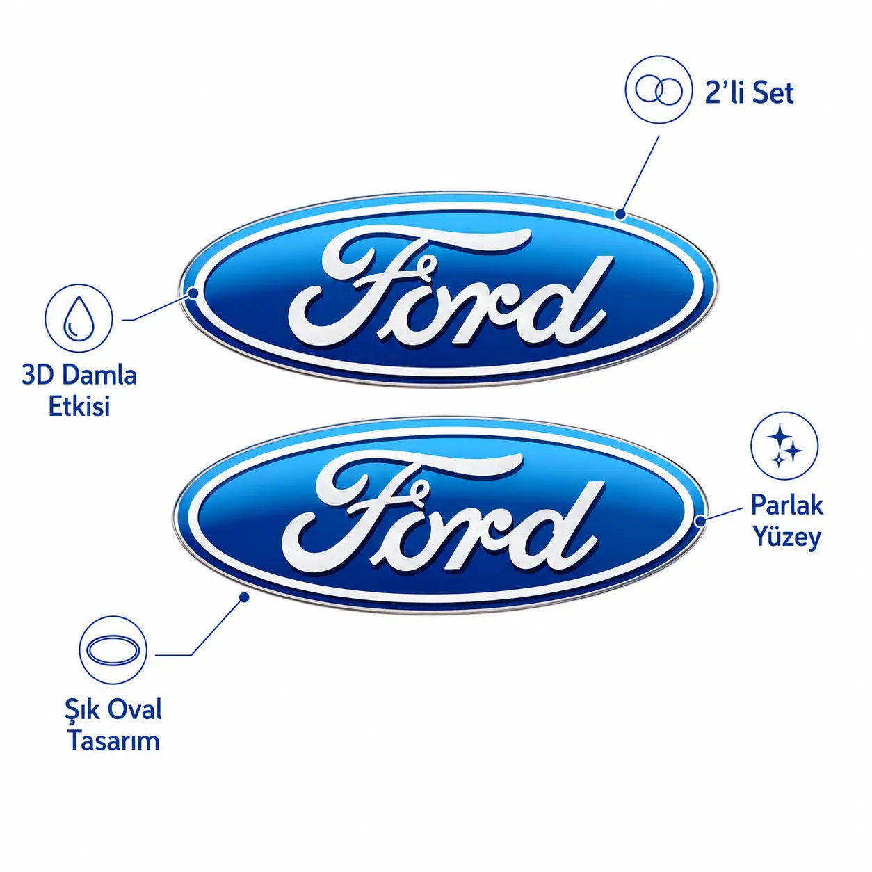 Ford Logo Sticker Oto Araç Çıkartması (2 Adet) | Sticker Master Damla Sticker