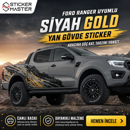 Ford Ranger Uyumlu Siyah Gold Yan Gövde Sticker Seti  ads