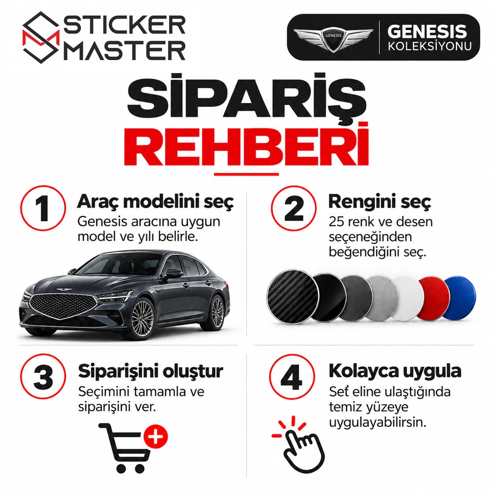 Genesis kapı direği sticker model/yıl ve renk seçimi sipariş rehberi