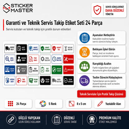 Garanti ve Teknik Servis Takip Etiket Seti 24 Parca detaylar