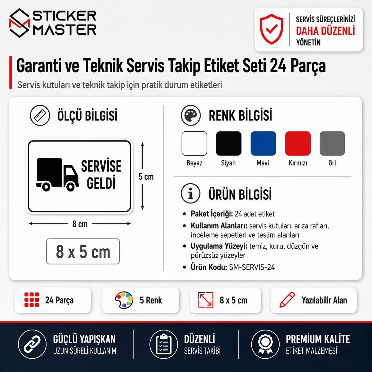 Garanti ve Teknik Servis Takip Etiket Seti 24 Parca renk