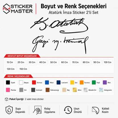 Gazi M. Kemal ve K. Ataturk Imza Sticker Seti renkler