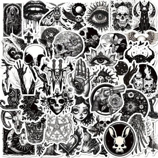 Gothic Punk Siyah Beyaz Sticker Seti 50’li | Sticker Master - Sticker Master