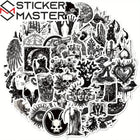 Gotik Sticker Seti (50 Adet) | Siyah Beyaz Punk Dekoru | Sticker Master