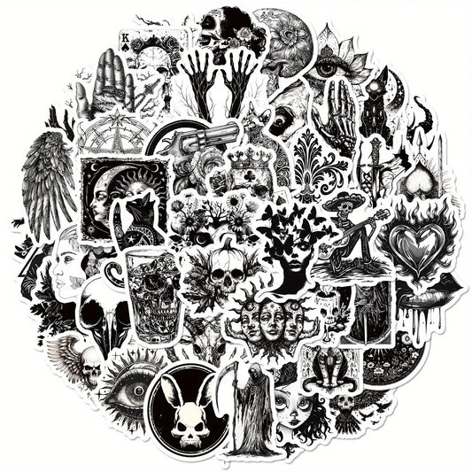 Gothic Punk Siyah Beyaz Sticker Seti 50’li | Sticker Master - Sticker Master