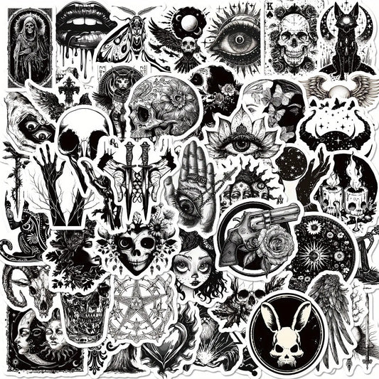 Gothic Punk Siyah Beyaz Sticker Seti 50’li | Sticker Master - Sticker Master