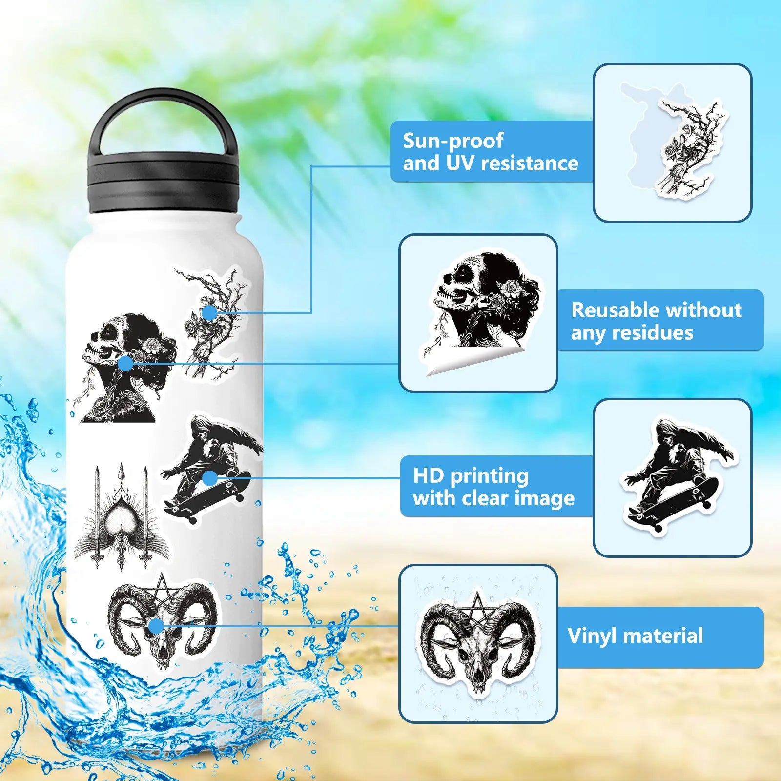 Gothic Punk Siyah Beyaz Sticker Seti 50’li | Sticker Master - Sticker Master