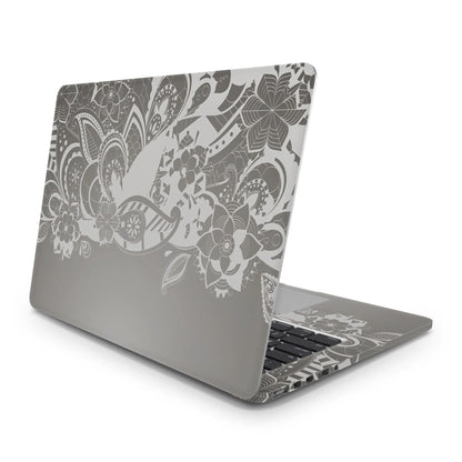 Sticker Master Gray Floral Evrensel Sticker Dizüstü Bilgisayar Vinil Sticker Decal 12" 13" 13.3" 14" 15" 15.4" 15.6 inç Dizüstü Bilgisayar Çıkartma Koruyucu Macbook Asus Acer Hp Lenovo Huawei Dell İçin - Sticker Master