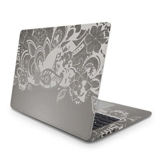 Sticker Master Gray Floral Evrensel Sticker Dizüstü Bilgisayar Vinil Sticker Decal 12" 13" 13.3" 14" 15" 15.4" 15.6 inç Dizüstü Bilgisayar Çıkartma Koruyucu Macbook Asus Acer Hp Lenovo Huawei Dell İçin - Sticker Master