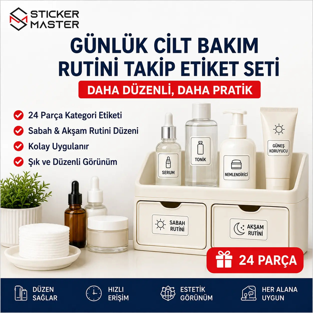 Gunluk Cilt Bakim Rutini Takip Etiket Seti 24 Parca ads
