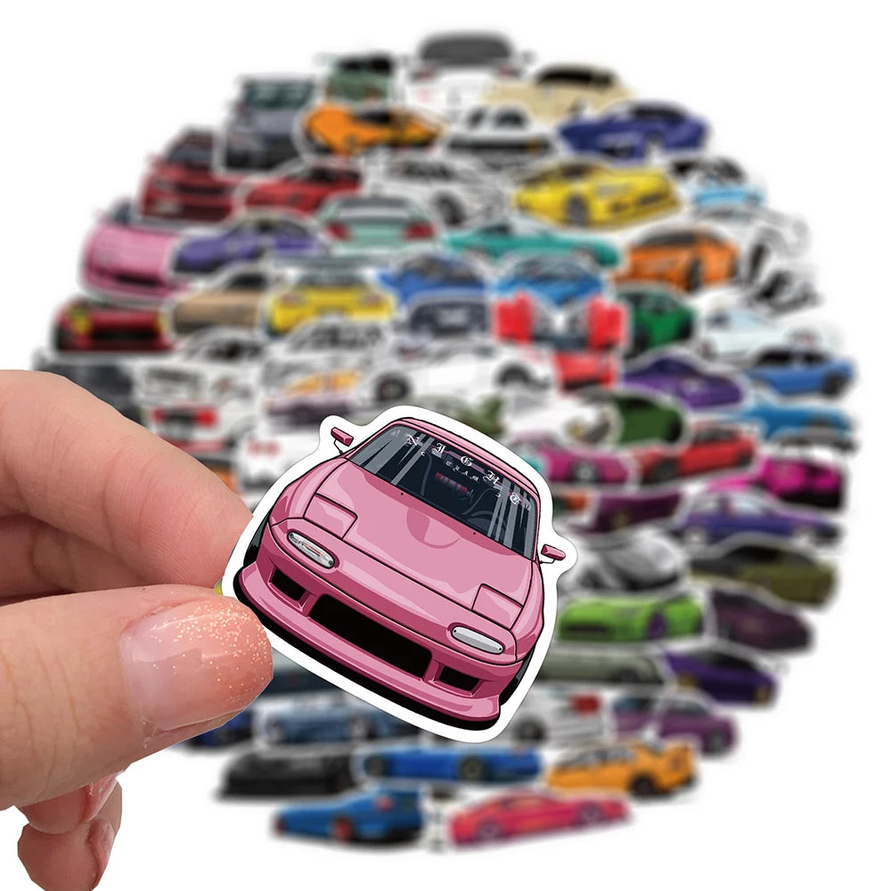 Sticker Master 50 Adet Retrofit Yarış Araba Grafiti Dizüstü Gitar Bagaj Bisiklet Kaykay Sticker Set Motor Oto Araç Çıkartma Etiket