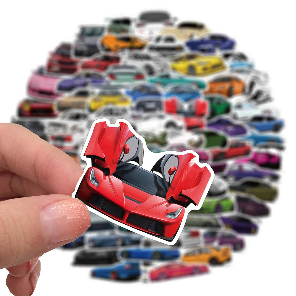 Sticker Master 50 Adet Retrofit Yarış Araba Grafiti Dizüstü Gitar Bagaj Bisiklet Kaykay Sticker Set Motor Oto Araç Çıkartma Etiket
