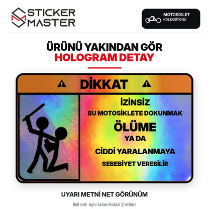 Hologram Motoruma Dokunma sticker uyarı yazısı ve ürün detayları