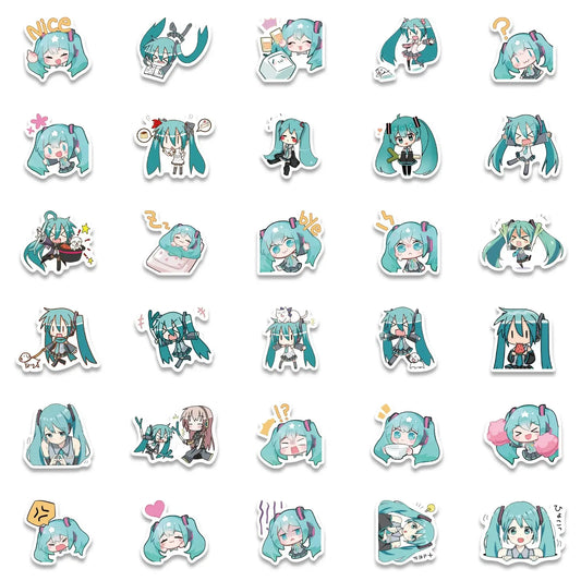 Sticker Master 50 Adet Chibi Sevimli Miku Sticker Set Motor Oto Araç Laptop Telefon Çıkartma Etiket - Sticker Master