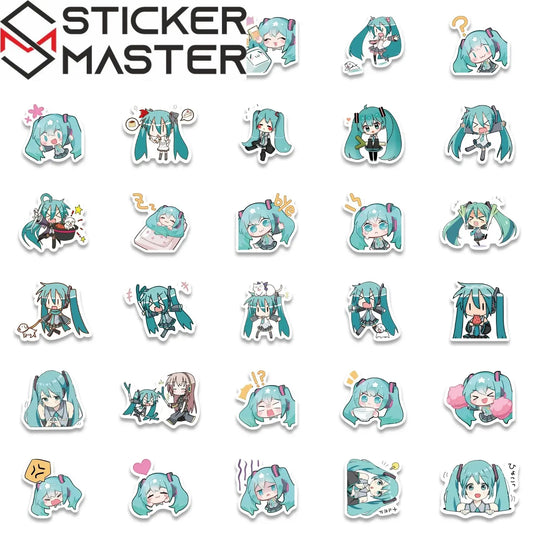 Sticker Master 50 Adet Chibi Sevimli Miku Sticker Set Motor Oto Araç Laptop Telefon Çıkartma Etiket - Sticker Master