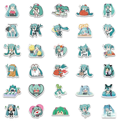 Sticker Master 50 Adet Chibi Sevimli Miku Sticker Set Motor Oto Araç Laptop Telefon Çıkartma Etiket - Sticker Master