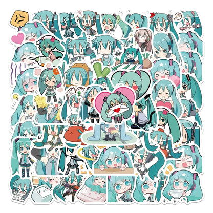 Sticker Master 50 Adet Chibi Sevimli Miku Sticker Set Motor Oto Araç Laptop Telefon Çıkartma Etiket - Sticker Master