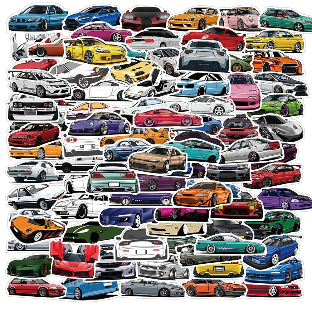 Sticker Master 50 Adet Retrofit Yarış Araba Grafiti Dizüstü Gitar Bagaj Bisiklet Kaykay Sticker Set Motor Oto Araç Çıkartma Etiket
