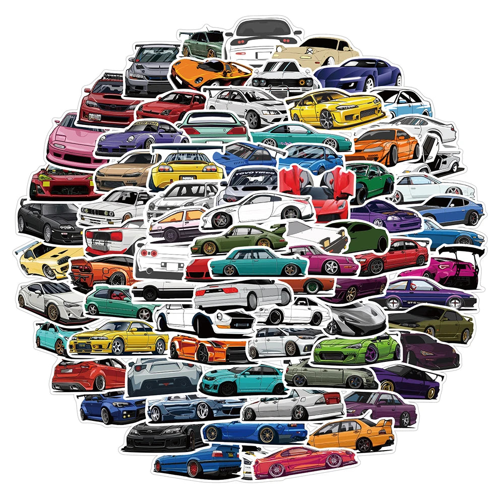 Sticker Master 50 Adet Retrofit Yarış Araba Grafiti Dizüstü Gitar Bagaj Bisiklet Kaykay Sticker Set Motor Oto Araç Çıkartma Etiket