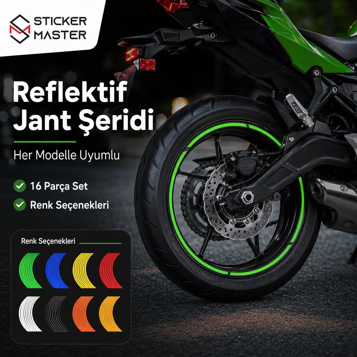 Her Modelle Uyumlu Reflektif Motosiklet Jant Şeridi Seti | Premium Çıkartma detay