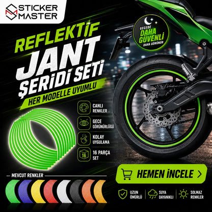 Her Modelle Uyumlu Reflektif Motosiklet Jant Şeridi Seti | Premium Çıkartma reklam