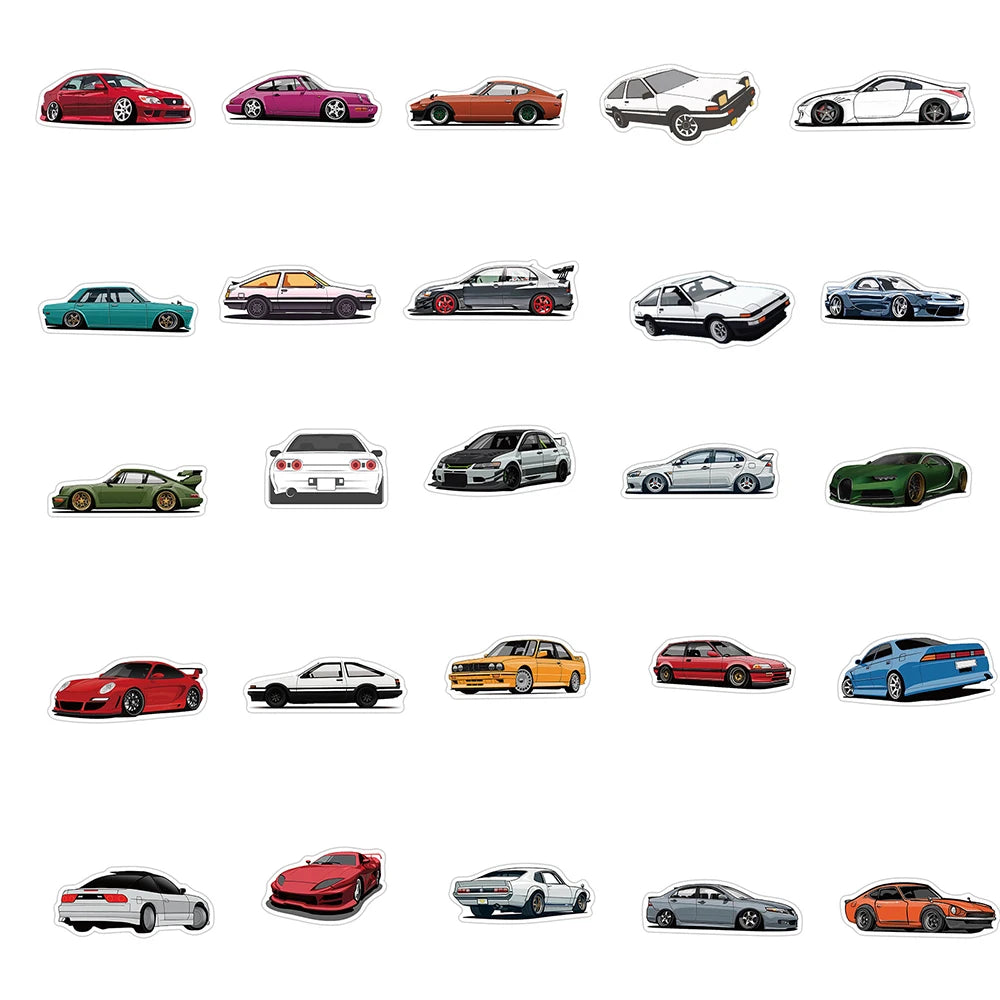Sticker Master 50 Adet Retrofit Yarış Araba Grafiti Dizüstü Gitar Bagaj Bisiklet Kaykay Sticker Set Motor Oto Araç Çıkartma Etiket
