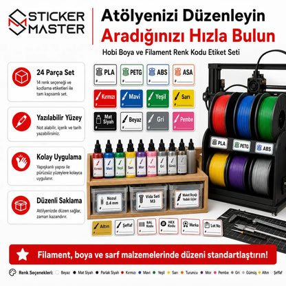Hobi Boya ve Filament Renk Kodu Etiket Seti
