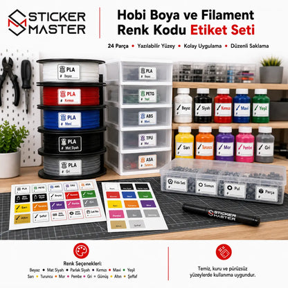 Hobi Boya ve Filament Renk Kodu Etiket Seti detaylar