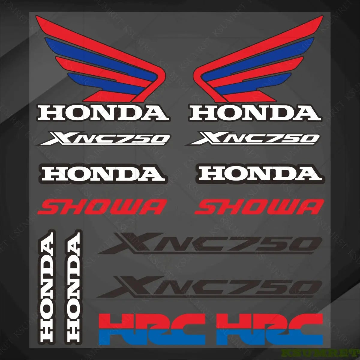 Honda NC750X Sticker Seti | HRC, Showa ve Kanat Logolu Full Grenaj Kiti Sticker Master