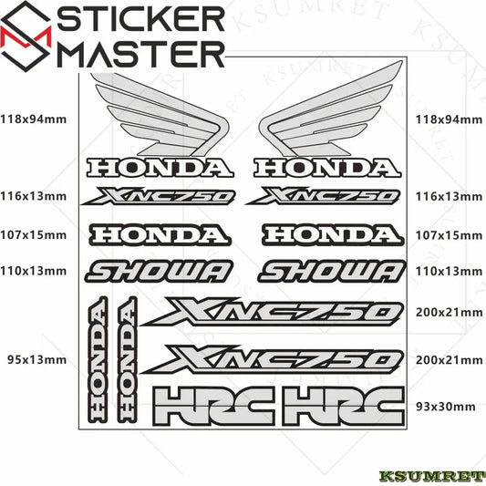 Honda NC750X Sticker Seti | HRC, Showa ve Kanat Logolu Full Grenaj Kiti Sticker Master