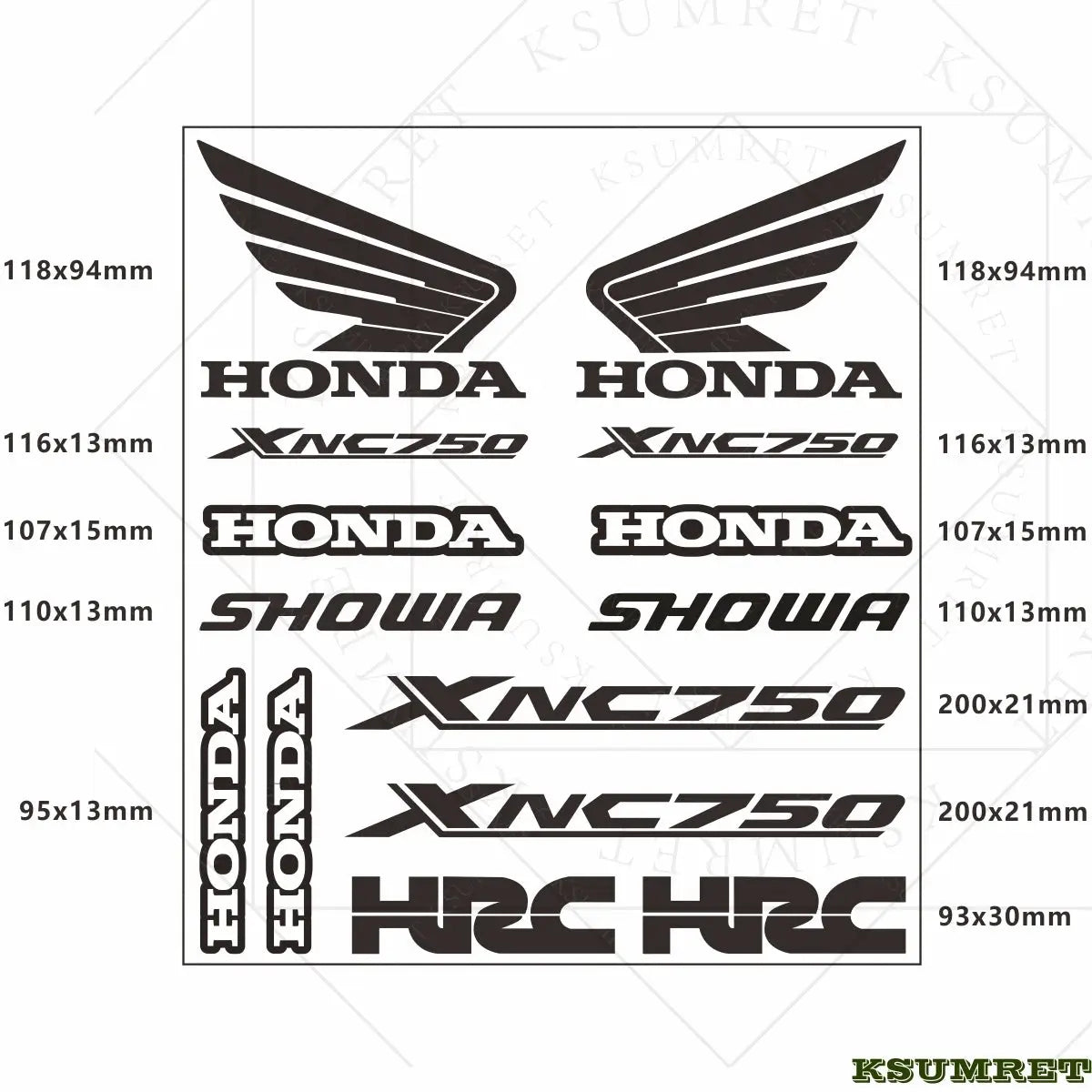 Honda NC750X Sticker Seti | HRC, Showa ve Kanat Logolu Full Grenaj Kiti Sticker Master